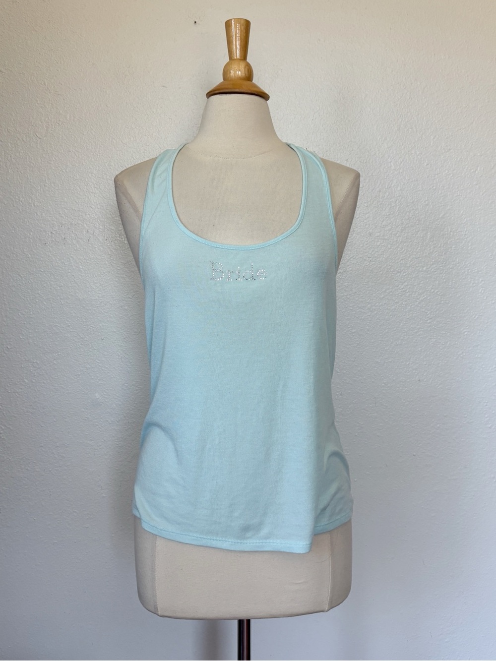 Pastel Blue Lace Rhinestone Bride Tank Top